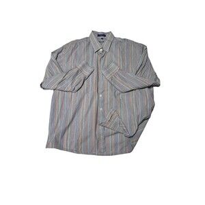 Alan Flusser Shirt Mens XL Multicolor Rainbow Striped Long Sleeve Button Cotton‎